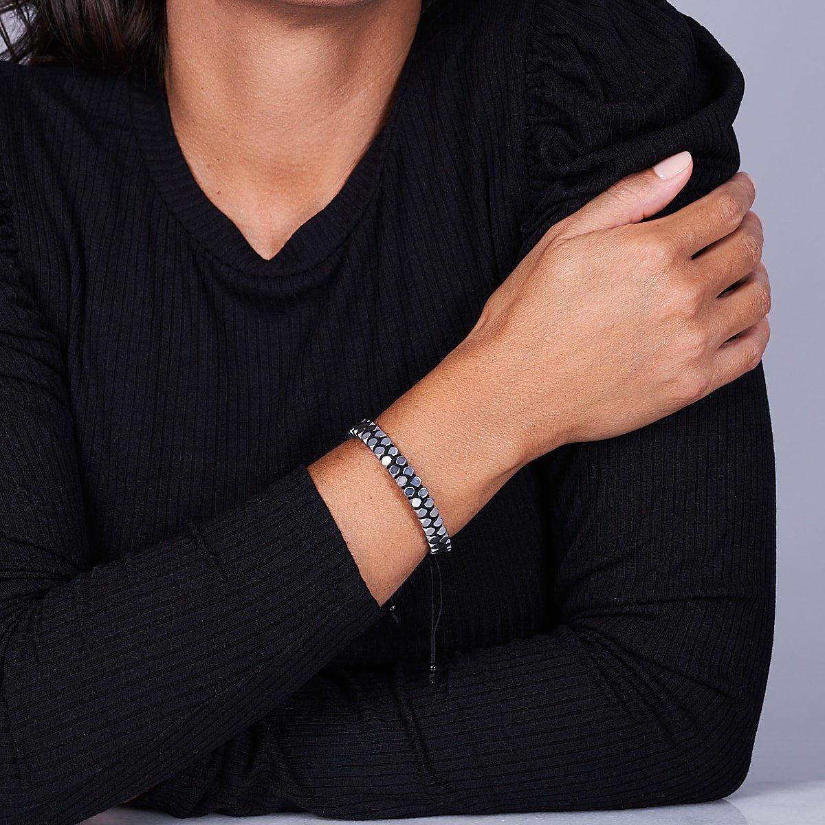 Géome sacrée | Hématite d'argent | Bronze à canon | Bracelet octaèdre